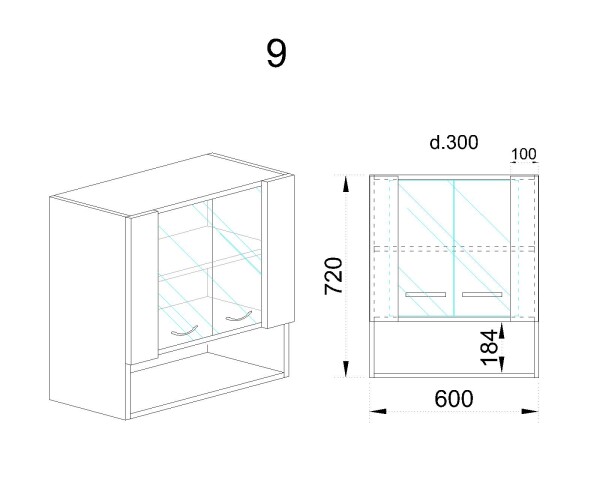 Горен модул с витринни врати и рафт АРДД-Дъб дакота-9