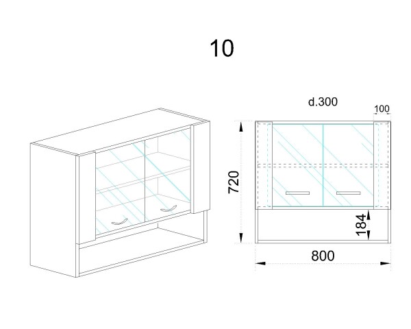 Горен модул с витринни врати и рафт МО-Орех адмирал-10