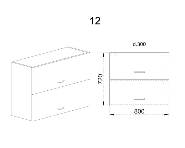 Горен модул с две хоризонтални врати МО-Орех адмирал-12