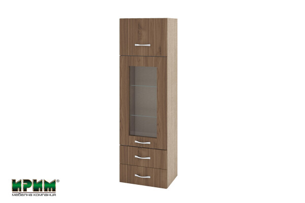 Горен модул с врата,витрина и две чекмеджета МО-Орех адмирал-101