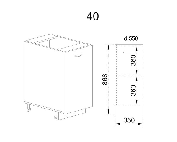 Долен модул с врата и рафт МС-Сатен-40