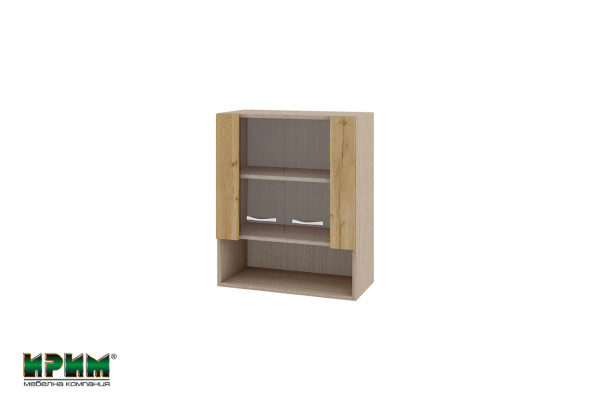 Горен модул с витринни врати и рафт МДД-Дъб дакота-9