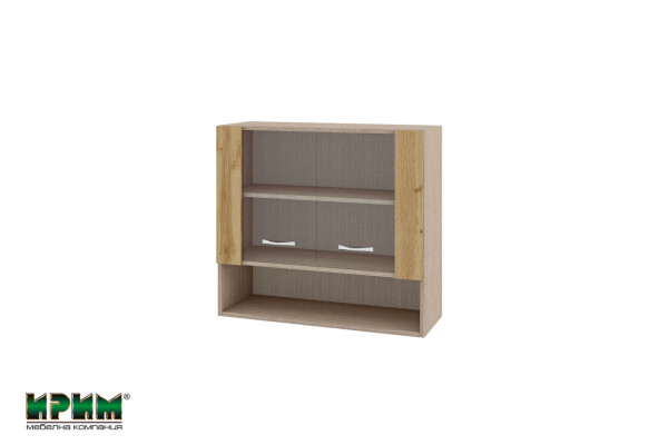 Горен модул с витринни врати и рафт МДД-Дъб дакота-10