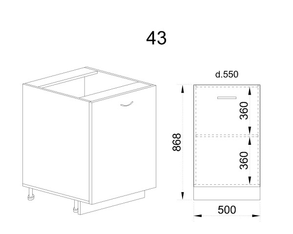 Долен модул с врата и рафт МДД-Дъб дакота-43