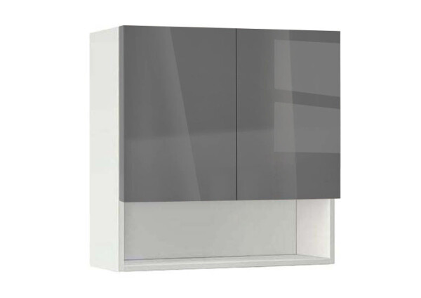 Горен модул с ниша и две врати Глосмакс 80P Бял - Антрацит