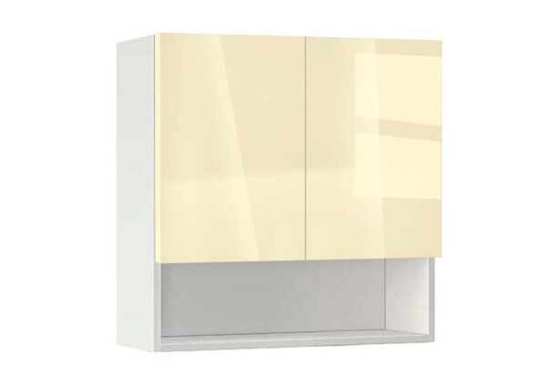 Горен модул с ниша и две врати Глосмакс 80P Бял - Айвъри