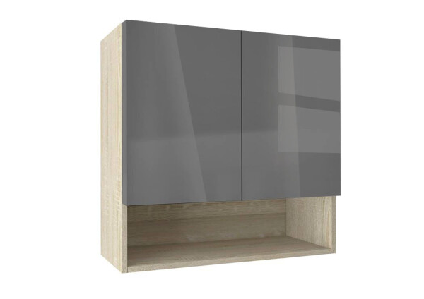 Горен модул с ниша и две врати Глосмакс 80P Сонома - Антрацит