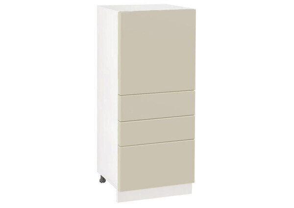 Долен модул с врата и три чекмеджета Мат 600К Бял - Бежаво