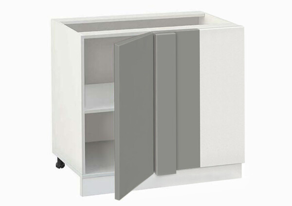 Долен модул ъглов с рафт Мат 1001 Бял - Сив