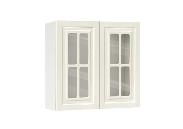 Горен модул с две витринни врати и рафт Винтидж 80 Бял - Каймак