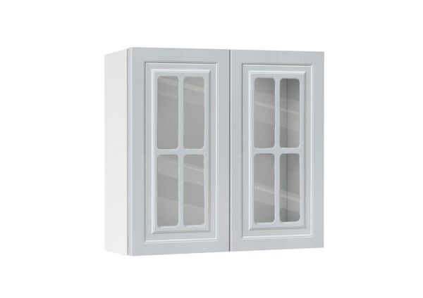 Горен модул с две витринни врати и рафт Винтидж 80 Бял - Грижио