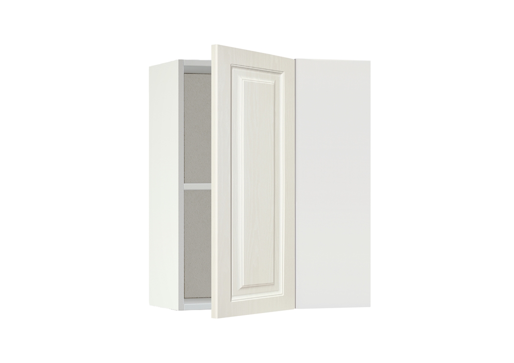 Горен модул ъглов с рафт Винтидж 61 Бял - Каймак