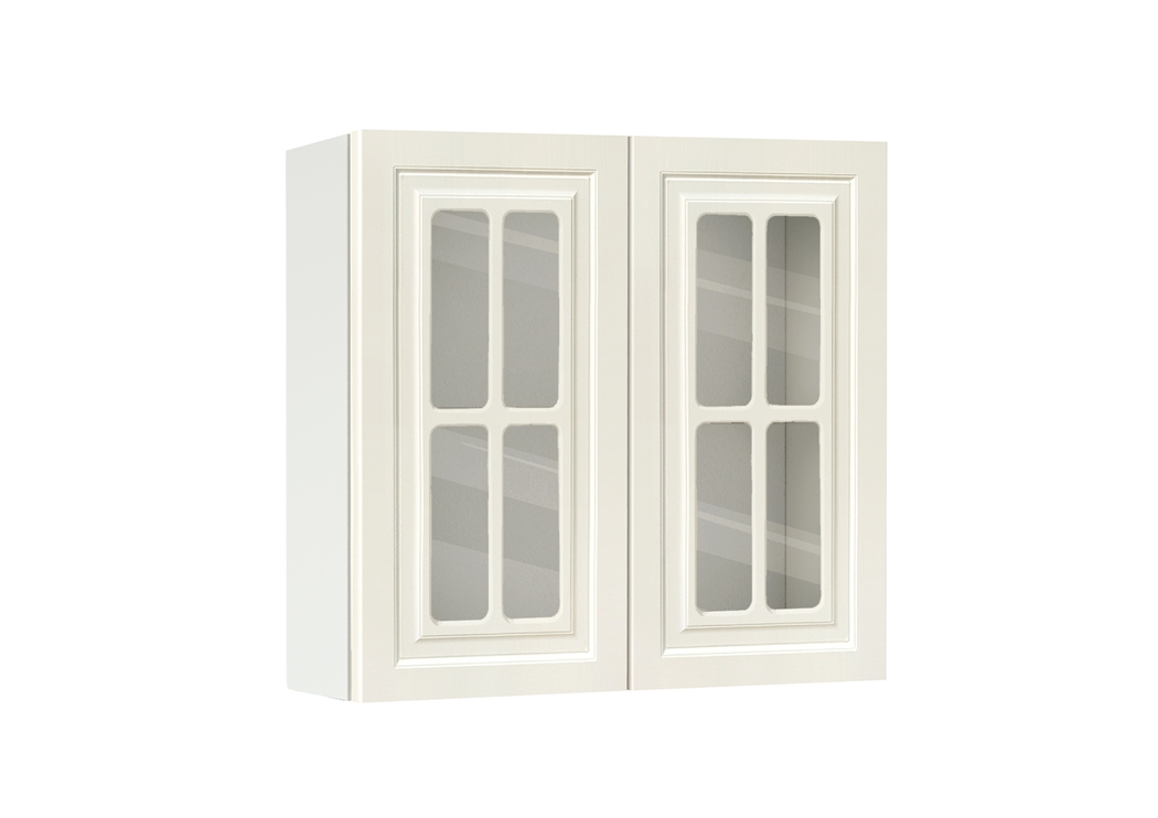 Горен модул с две витринни врати и рафт Винтидж 80 Бял - Каймак