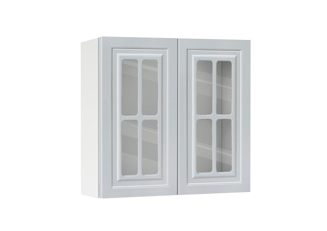 Горен модул с две витринни врати и рафт Винтидж 80 Бял - Грижио